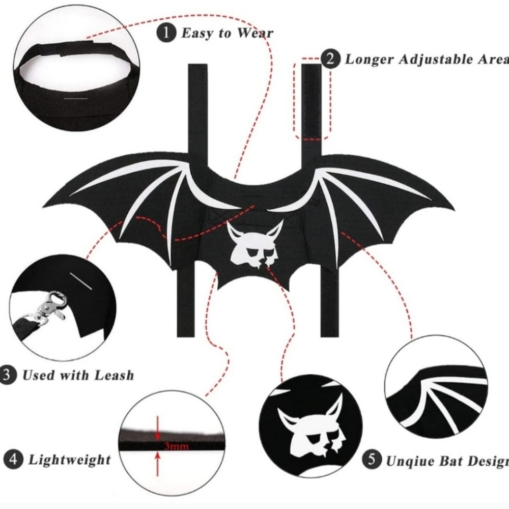 Goth lightweight bat wings for cat or small dog nwt - Picture 4 of 6